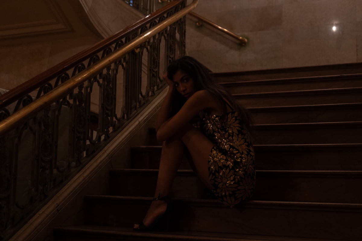 Golden Bloom Mini Dress